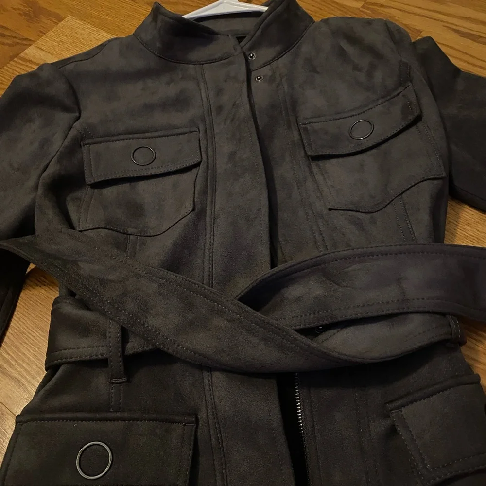 White House Black Market Dark Gray Faux-Suede Jacket - Picture 9 of 10